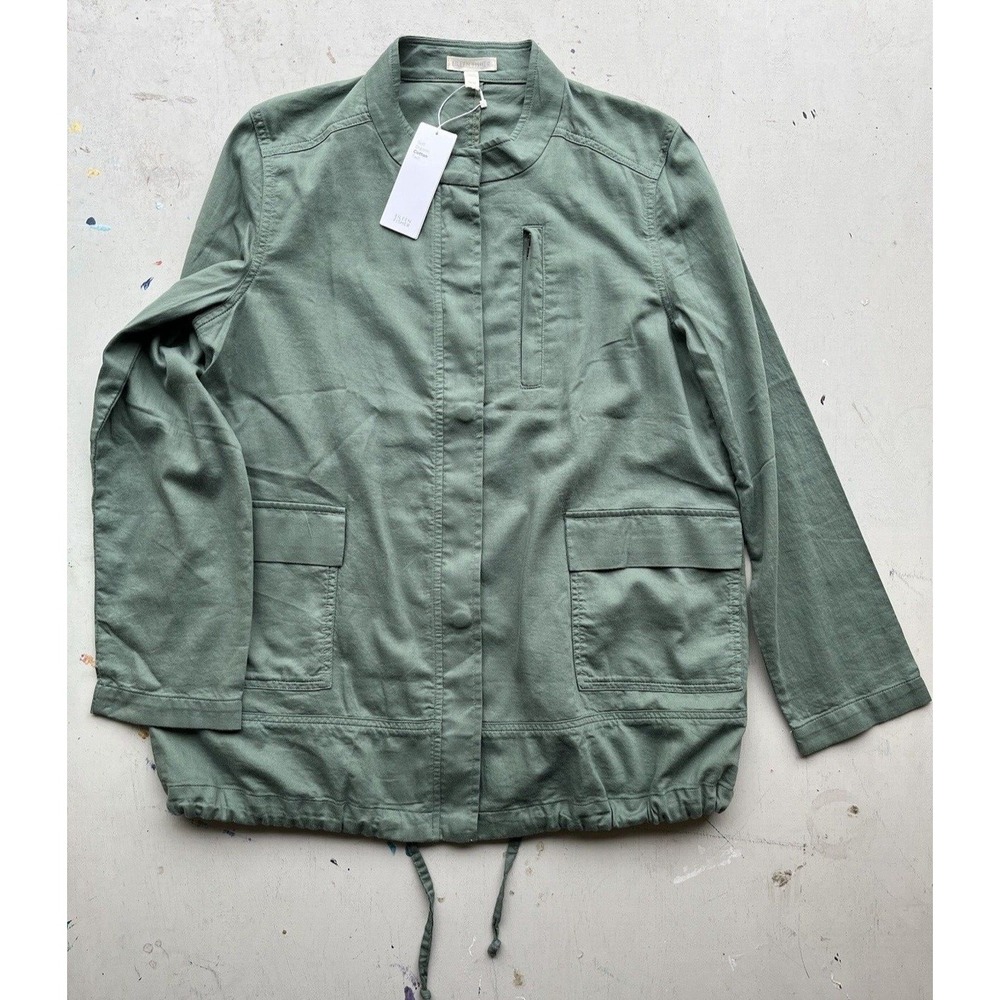 Women's Eileen Fisher Nori Jacket Green NWT Solid M Field Preppy Military BDU